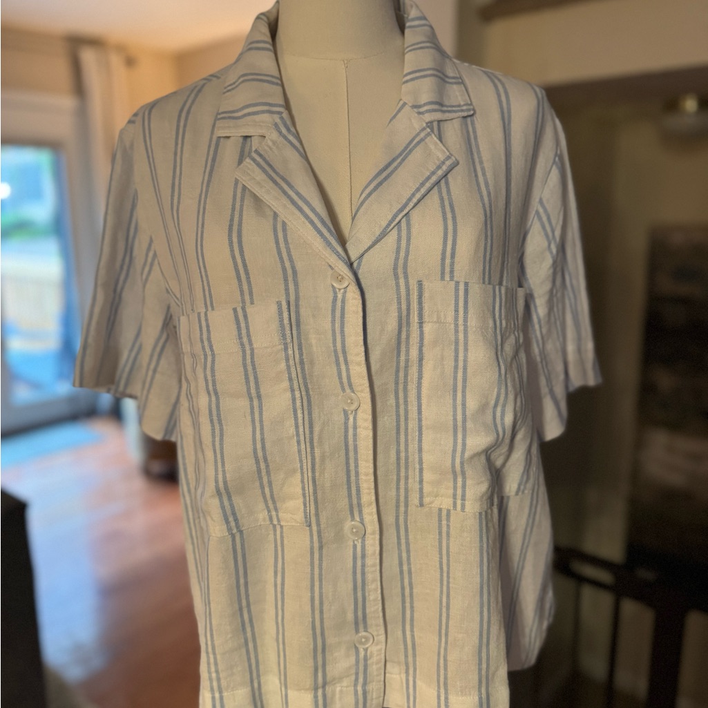 Buffalo David Bitton Blue And White Linen Shirt M